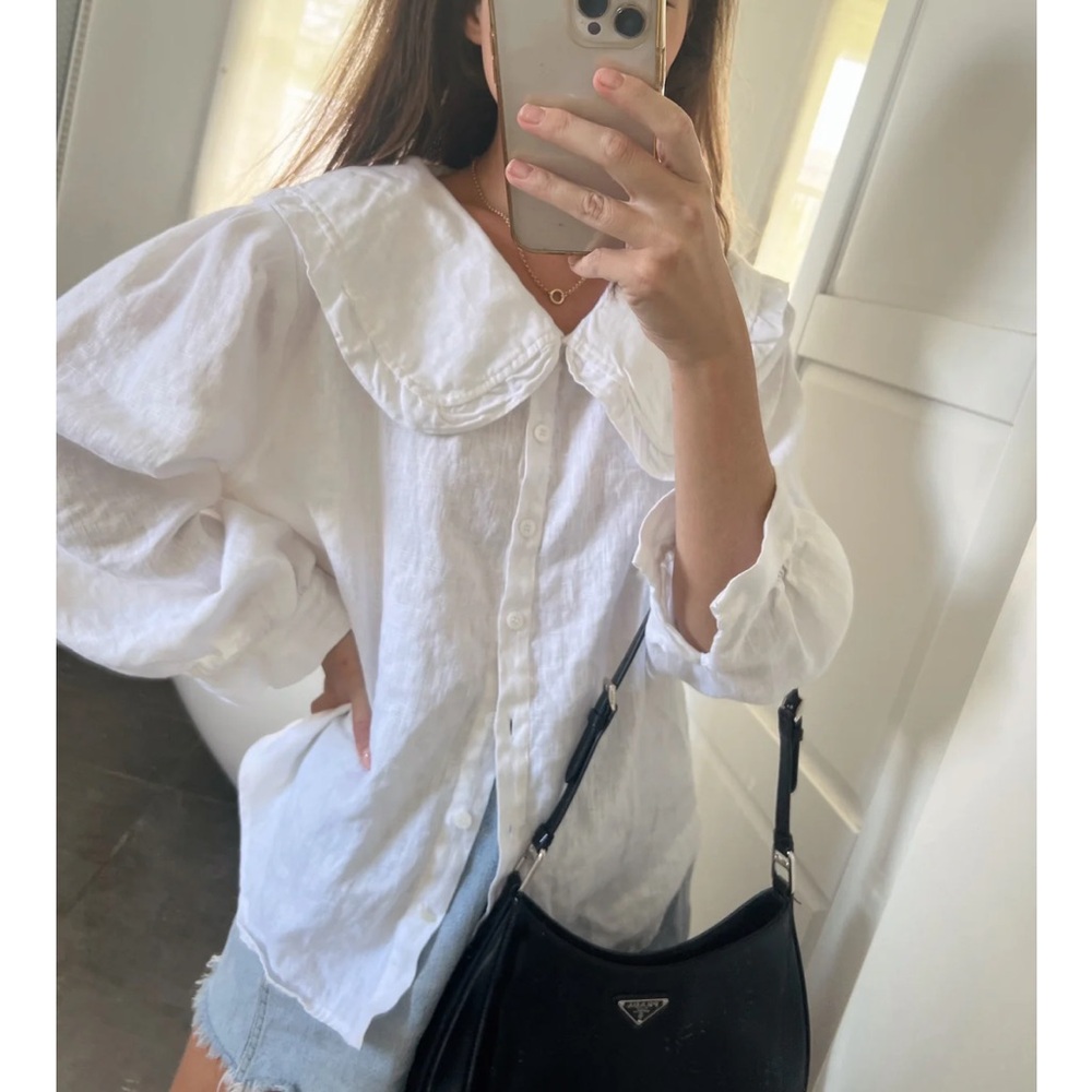 Marlow and Mae Emme White Linen Button Up Collar Shirt